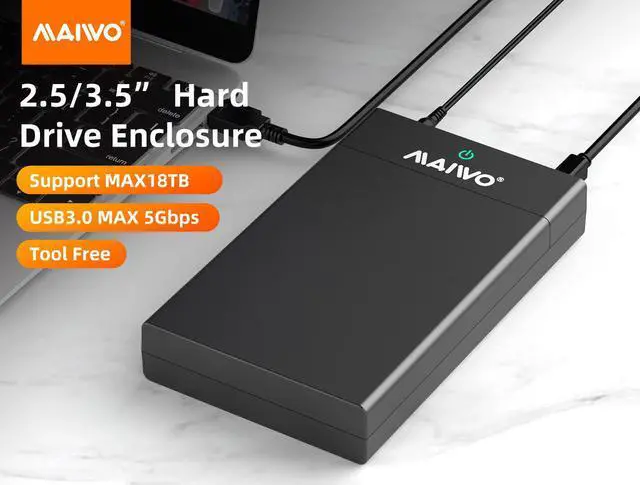 Alt view image 2 of 7 - MAIWO USB 3.0 to SATA 2.5/3.5 Inch SSD/HDD External Hard Drive Enclosure Transfer Speed Up to 5Gbps, Tool Free, Slide Deisign, Black