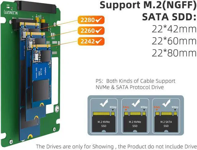 Alt view image 5 of 7 - MAIWO KT031B M.2 (NGFF) SATA SSD to SATA Adapter Enclosure Add On Card Converter with Aluminum Case with slim 7mm ,support B-key ,B+M key SATA M.2 2242,2260,2280, Silver Color