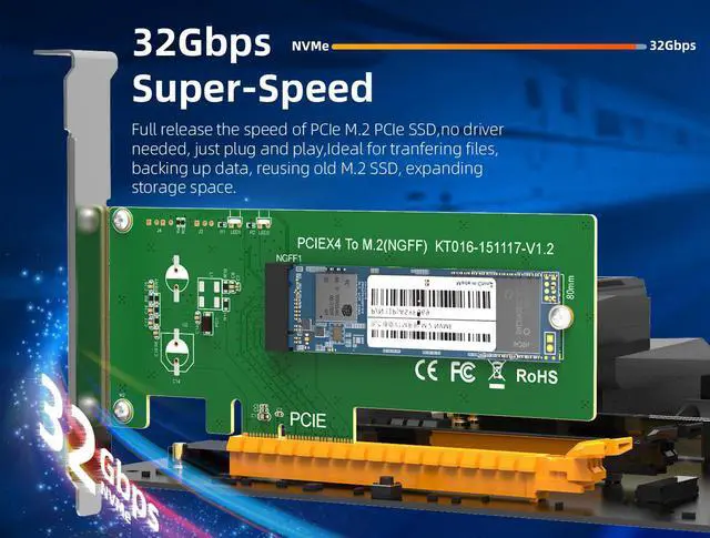 Alt view image 2 of 7 - MAIWO M.2 NVMe PCIex4 Adapter, PCI-E PCI Express Converter Expansion Card, support M-key NVMe SSD :2242,2260,2280 ,with full profile and low profile bracket