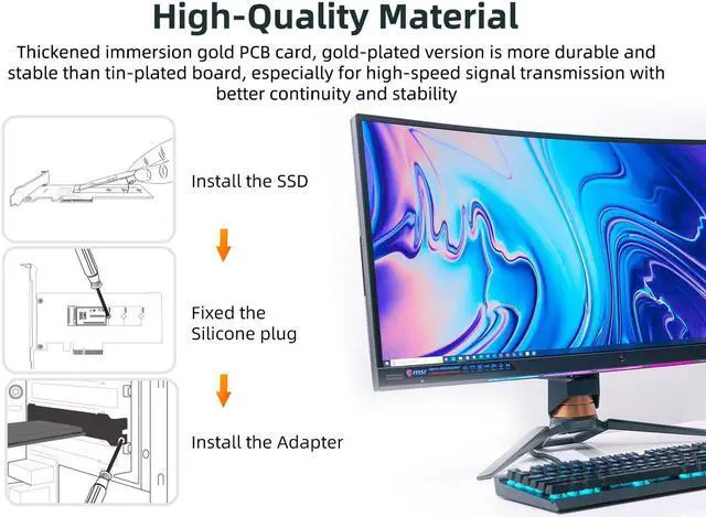 Alt view image 7 of 7 - MAIWO M.2 NVMe PCIex4 Adapter, PCI-E PCI Express Converter Expansion Card, support M-key NVMe SSD :2242,2260,2280 ,with full profile and low profile bracket