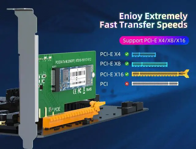 Alt view image 6 of 7 - MAIWO M.2 NVMe PCIex4 Adapter, PCI-E PCI Express Converter Expansion Card, support M-key NVMe SSD :2242,2260,2280 ,with full profile and low profile bracket