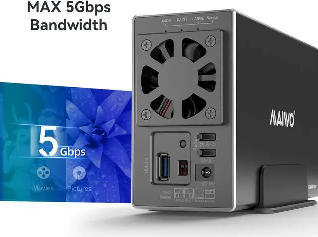 Alt view image 2 of 7 - MAIWO Dual Bay RAID Storage External Hard Drive Enclosure Dock for USB 3.0 (5Gbps) 3.5 inch SATA  I / II / III HDD/SSD, Support UASP and RAID 0/1 / Large/Normal (Capacity up to 36TB)