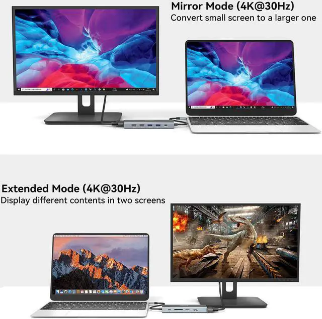 Alt view image 5 of 7 - MAIWO USB C Docking Station for Laptop, 12 in 1 Type C Adapter with Gigabit Ethernet, 4K HDTV VIideo Port VGA, USB 3.0 Ports, PD 3.0 Charging Port, SD TF Card Reader, Audio Mic Port for MacBook