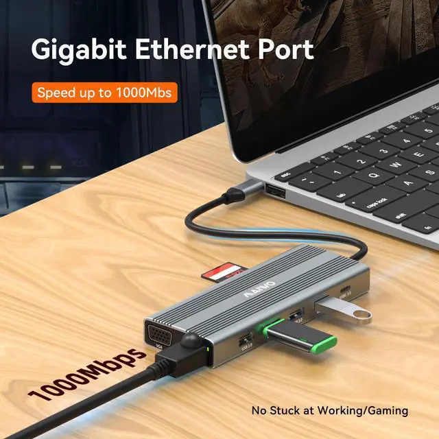 Alt view image 7 of 7 - MAIWO USB C Docking Station for Laptop, 12 in 1 Type C Adapter with Gigabit Ethernet, 4K HDTV VIideo Port VGA, USB 3.0 Ports, PD 3.0 Charging Port, SD TF Card Reader, Audio Mic Port for MacBook