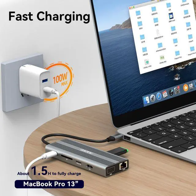 Alt view image 6 of 7 - MAIWO USB C Docking Station for Laptop, 12 in 1 Type C Adapter with Gigabit Ethernet, 4K HDTV VIideo Port VGA, USB 3.0 Ports, PD 3.0 Charging Port, SD TF Card Reader, Audio Mic Port for MacBook