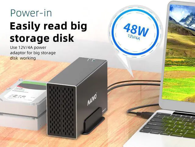 Alt view image 7 of 7 - MAIWO 2 Bay 3.5 inch SATA External RAID Enclosure for Data Backup Storage, 10Gbps Dual Bay Hard Drive Docking Station to USB3.1 Type-C, Max 36TB Capacity Support RAID 0 /1 /Large(JBOD) /Normal Mode