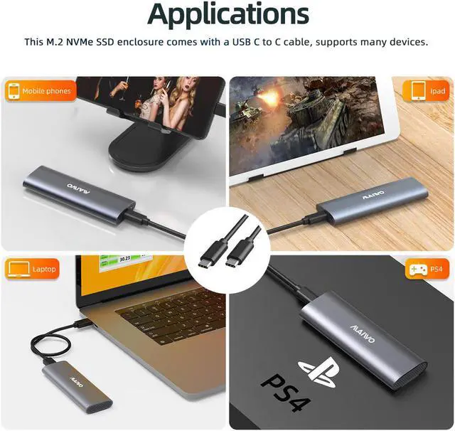 Alt view image 5 of 7 - MAIWO M.2 NVMe SSD Enclosure, USB 3.1 GEN2 10Gbps Support UASP Trim, 4TB Capacity, Tool Free M.2 NVMe PCIe SSD to USB-C Adapter Reader Case, Supports 2230/2242/2260/2280 PCIe M-Key SSDs