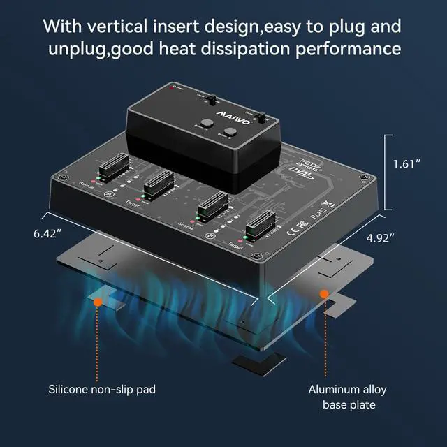 Alt view image 7 of 7 - MAIWO 4 Bay M.2 NVME SSD Docking Station External Hard Drive Enclosure, USB 3.1 GEN2 Type-C 10Gbps, Two Group Offline Clone Duplicator and System Copy Function, Support Each Disk Up tp 2TB