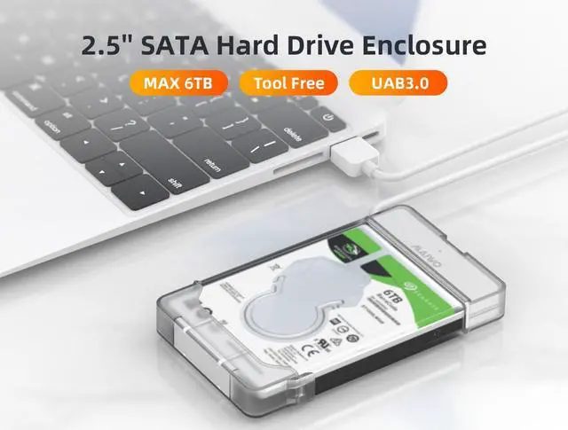 Alt view image 3 of 7 - MAIWO K104 2.5 inch USB 3.0 External Hard Drive Enclosure, USB3.0 to SATA Portable Clear Hard Disk Case for 2.5" 7mm / 9.5mm SATA HDD / SSD, Support UASP SATA III, Max 6TB, Tool-Free Design