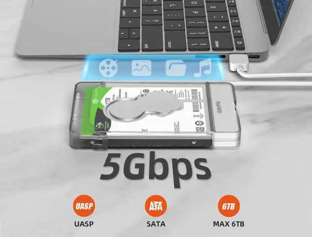 Alt view image 4 of 7 - MAIWO K104 2.5 inch USB 3.0 External Hard Drive Enclosure, USB3.0 to SATA Portable Clear Hard Disk Case for 2.5" 7mm / 9.5mm SATA HDD / SSD, Support UASP SATA III, Max 6TB, Tool-Free Design