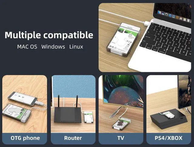 Alt view image 7 of 7 - MAIWO K104 2.5 inch USB 3.0 External Hard Drive Enclosure, USB3.0 to SATA Portable Clear Hard Disk Case for 2.5" 7mm / 9.5mm SATA HDD / SSD, Support UASP SATA III, Max 6TB, Tool-Free Design