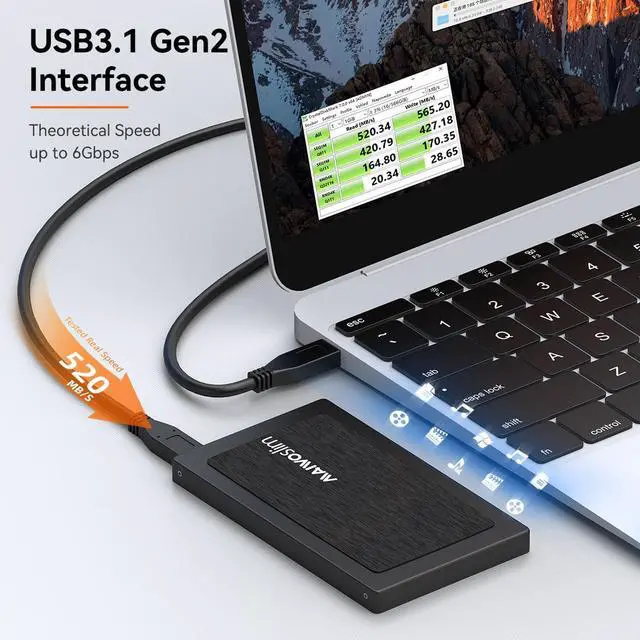 Alt view image 3 of 7 - MAIWO USB C Hard Drive Enclosure for 2.5" SATA SSD HDD Aluminum USB C to SATA Adapter USB 3.1 Gen 2 Support UASP SATA III Compatible with MacBook Pro Air WD Seagate Toshiba Samsung Hitachi