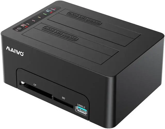 Main image of MAIWO USB 3.0 to SATA Dual Bay External Hard Drive Docking Station for 2.5 or 3.5 inch HDD/SSD with Hard Drive Duplicator/Cloner /CF&SD Card Reader Function Support 16TB