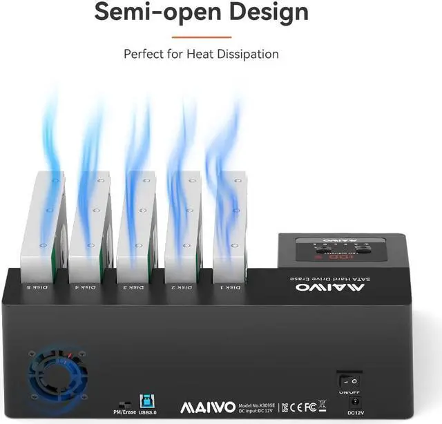 Alt view image 6 of 7 - MAIWO Five Bay USB to 2.5"/3.5" SATA 6Gbps HDD erase docking station Dock with LED Indicators,no PC needed Had Drive Eraser
