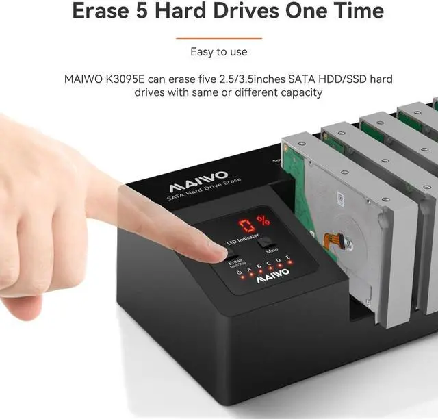 Alt view image 2 of 7 - MAIWO Five Bay USB to 2.5"/3.5" SATA 6Gbps HDD erase docking station Dock with LED Indicators,no PC needed Had Drive Eraser