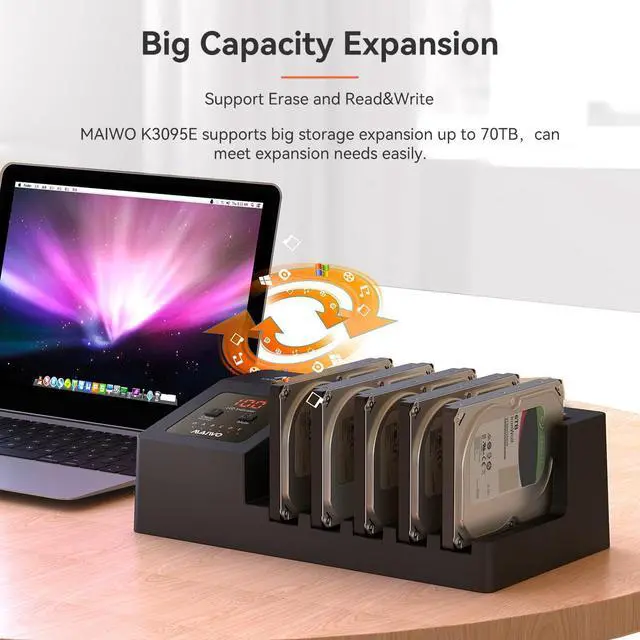 Alt view image 5 of 7 - MAIWO Five Bay USB to 2.5"/3.5" SATA 6Gbps HDD erase docking station Dock with LED Indicators,no PC needed Had Drive Eraser