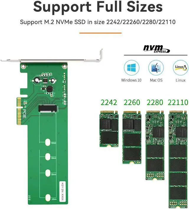 Alt view image 2 of 7 - MAIWO PCI Express M.2 SSD NGFF PCIe Card M.2 NVMe to PCIe 3.0 PCIEx4 M2 M-key NVMe PCIe Adapter Card (Support M.2 SSDs 22110,2280, 2260, 2242)