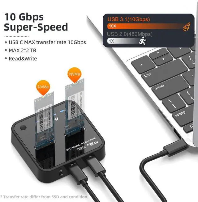 Alt view image 5 of 7 - MAIWO M.2 Duplicator Cloner Dual-bay Offline NVMe Docking Station USB C to NVMe SSD Enclosure Aluminum M.2 Dock for PCIe M Key and M&B Key 2230/2242/2260/2280/22110mm Max 8TB 10Gbps