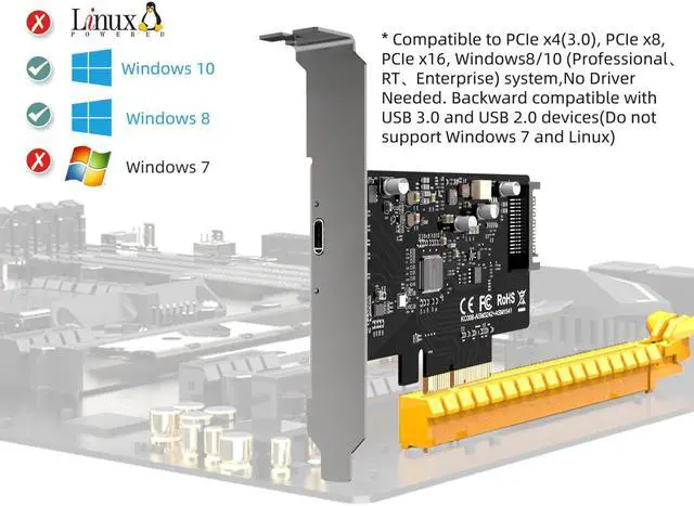Alt view image 4 of 7 - MAIWO Type USB C PCI-Express to USB 3.2 Gen2x2 20Gbps PCIe PCI-E PCI Express Expansion Card Adapter Compatible with Windows 8/10, Built-in ASMedia ASM3242