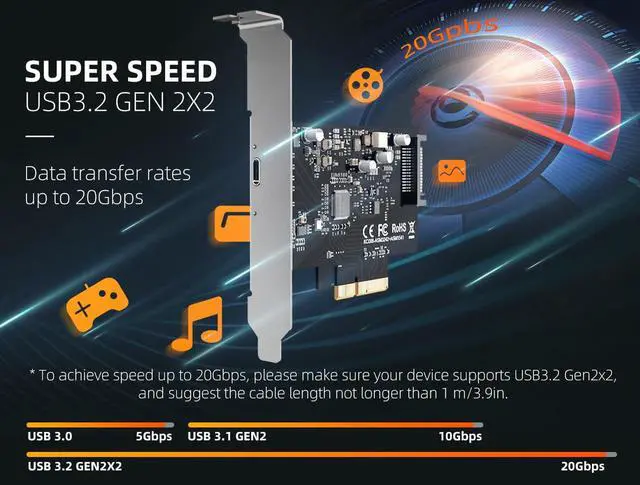 Alt view image 2 of 7 - MAIWO Type USB C PCI-Express to USB 3.2 Gen2x2 20Gbps PCIe PCI-E PCI Express Expansion Card Adapter Compatible with Windows 8/10, Built-in ASMedia ASM3242