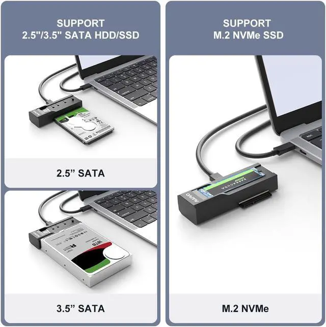 Alt view image 2 of 14 - MAIWO Dual Bay USB Type C Hard Drive Enclosure HDD / SSD Duplicator for 2.5/3.5 Inch SATA Hard Drive and M.2 NVMe SSD, Support Offline Clone and Transmission Speed Up to 10Gbps, w/ 12V/3A Power Adapte