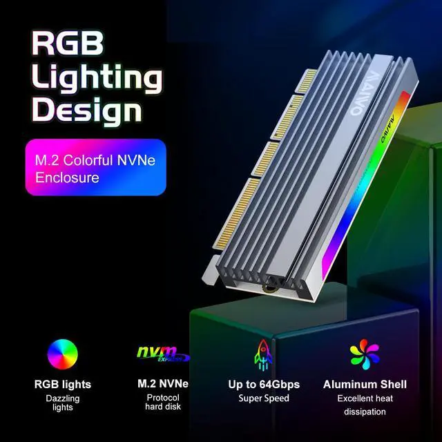 Alt view image 2 of 7 - MAIWO KT058 M.2 NVME SSD Adapter Expansion Card, NVMe to PCIe X4 X8 X16 Converter Card with Aluminum Heat Sink, LED Indicator,Support PCIe3.0/PCIe4.0/PCIe5.0