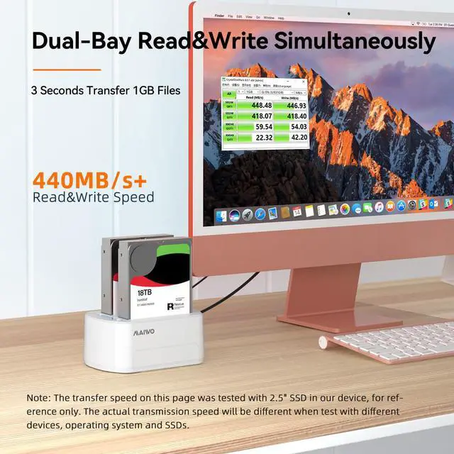 Alt view image 3 of 7 - MAIWO White Dual Bay USB 3.0 to SATA I/II/III External Hard Drive Docking Station Hard Disk Dock for 2.5 or 3.5in HDD, SSD with Hard Drive Duplicator/Cloner Function