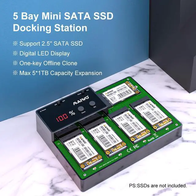 Alt view image 2 of 7 - MAIWO 5 Bay mSATA Hard Drive Duplicator Dock, 5Gbps Transfer Rate, USB3.0 to Mini SATA SSD Docking Station Cloner, with Clone Progress Digital Indicator, Support 1TB*5 Capacity
