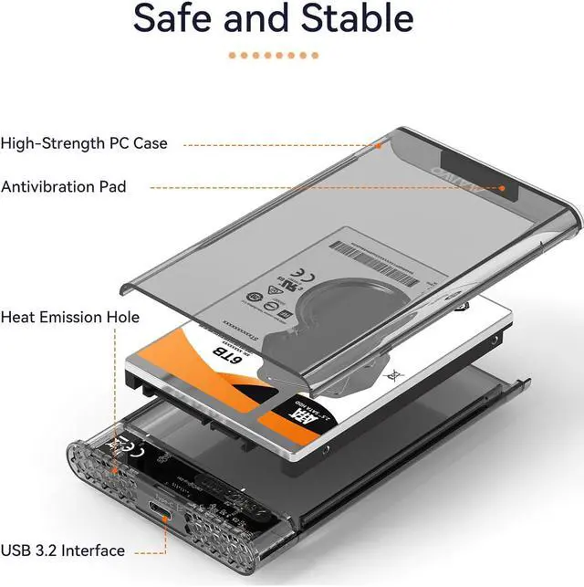 Alt view image 6 of 7 - MAIWO Tool-Free USB Type C to SATA III External Hard Drive Enclosure Case for All 7mm 9.5mm 2.5 inch SATA SSD HDD Hard Disk Up to 6TB Support UASP
