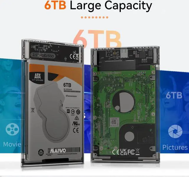 Alt view image 5 of 7 - MAIWO Tool-Free USB Type C to SATA III External Hard Drive Enclosure Case for All 7mm 9.5mm 2.5 inch SATA SSD HDD Hard Disk Up to 6TB Support UASP