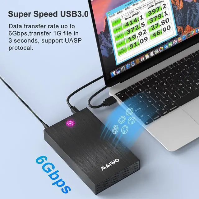 Alt view image 4 of 7 - MAIWO RGB Gaming Design  USB 3.0 to SATA for 2.5 " 3.5" SATA HDD SSD Enclosure with Aluminum Case,  Transmission Speed Up to 5Gbps, Tools free