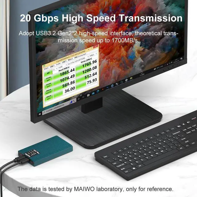 Alt view image 4 of 7 - MAIWO NVMe RAID Enclosure 20Gbps USB3.2 GEN2x2, RAID 0/RAID 1/PM/Large, 8TB Capacity Tool Free Aluminum, Dual Bay RAID Enclosure for M.2 NVMe PCIe M-Key 2230/2242/2260/2280mm SSD