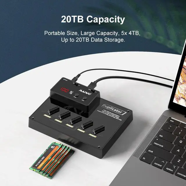 Alt view image 4 of 6 - MAIWO M.2 SATA SSD Duplicator, 5 Bay External Hard Drive Docking Station for M.2 SATA B Key Solid State Drive, USB 3.0 to SATA M.2 SSD Dock, 1 to 4 Offline Cloner, 5Gpbs Transmission Speed