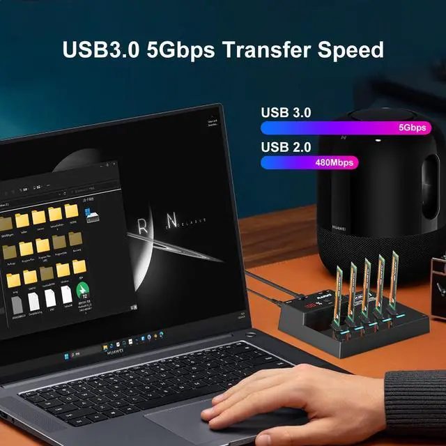 Alt view image 3 of 6 - MAIWO M.2 SATA SSD Duplicator, 5 Bay External Hard Drive Docking Station for M.2 SATA B Key Solid State Drive, USB 3.0 to SATA M.2 SSD Dock, 1 to 4 Offline Cloner, 5Gpbs Transmission Speed