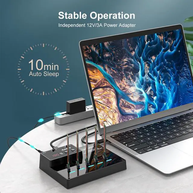 Alt view image 6 of 6 - MAIWO M.2 SATA SSD Duplicator, 5 Bay External Hard Drive Docking Station for M.2 SATA B Key Solid State Drive, USB 3.0 to SATA M.2 SSD Dock, 1 to 4 Offline Cloner, 5Gpbs Transmission Speed