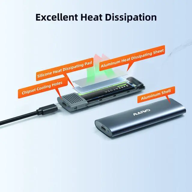 Alt view image 4 of 7 - MAIWO M.2 NVMe SSD Enclosure, USB 3.1 GEN2 10Gbps Support UASP Trim, 4TB Capacity, Tool Free M.2 NVMe PCIe SSD to USB-C Adapter Reader Case, Supports 2230/2242/2260/2280 PCIe M-Key SSDs