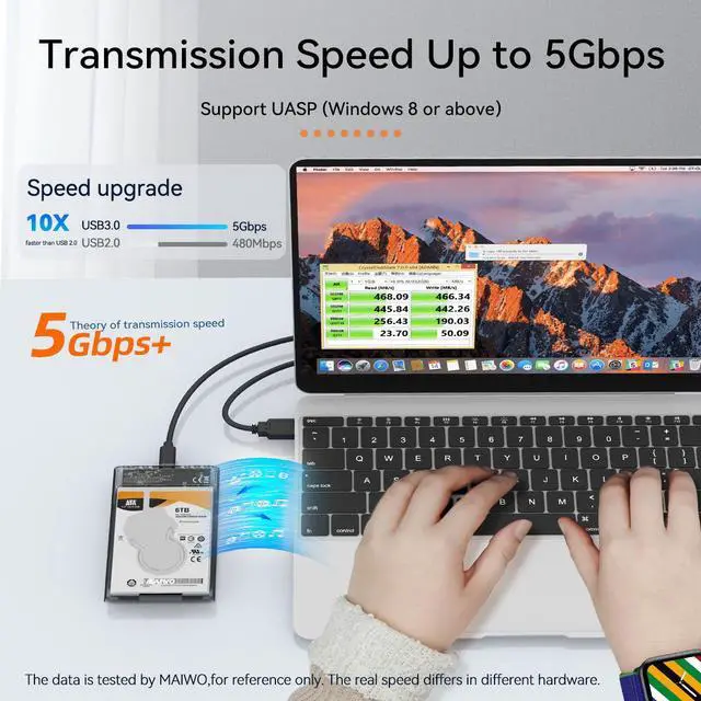 Alt view image 4 of 7 - MAIWO Tool-Free USB Type C to SATA III External Hard Drive Enclosure Case for All 7mm 9.5mm 2.5 inch SATA SSD HDD Hard Disk Up to 6TB Support UASP