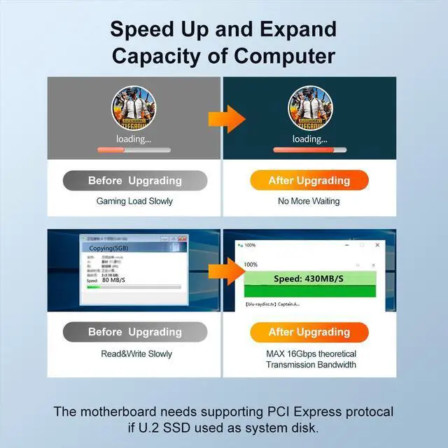 Alt view image 4 of 7 - MAIWO KT048 U.2 to Pcie Adapter,SFF 8639 to PCIE 3.0 x4 Riser Card, PCI-E 3.0 X4 SATA Adapter,for 2.5" U.2 NVME SSD and 2.5" SATA SSD
