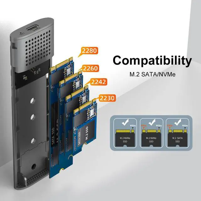 Alt view image 2 of 7 - MAIWO M.2 SATA/NVMe SSD Enclosure Aluminum Tool free Type C to M.2 SSD Hard Drive Adapter Up to 10Gbps