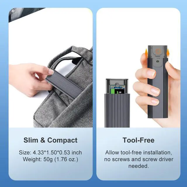 Alt view image 7 of 7 - MAIWO M.2 SATA/NVMe SSD Enclosure Aluminum Tool free Type C to M.2 SSD Hard Drive Adapter Up to 10Gbps