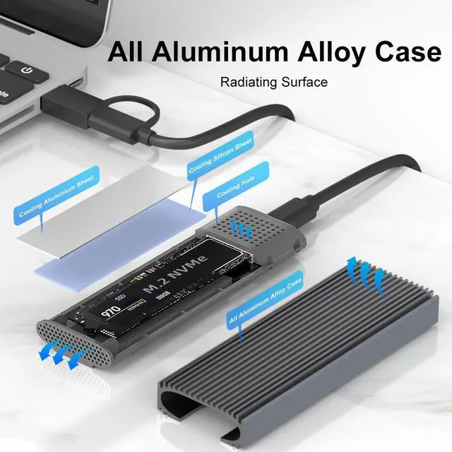Alt view image 4 of 7 - MAIWO M.2 SATA/NVMe SSD Enclosure Aluminum Tool free Type C to M.2 SSD Hard Drive Adapter Up to 10Gbps