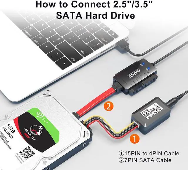 Alt view image 7 of 7 - MAIWO USB 3.0 to 2.5'' 3.5'' SATA/IDE Enclosure Adapter Converter for Universal 2.5 3.5 inch IDE and SATA HDD/SSD, 5.25 inch DVD/CD-ROM Optical Drive, 18TB Capacity, 12V/2A Power Adapter