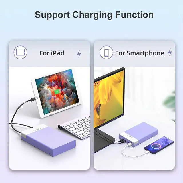 Alt view image 7 of 7 - MAIWO External Hard Drive Enclosure for 3.5 2.5 Inch SATA SSD HDD with USB Hub Function, Type C to SATA III  Adapter Case Up to 20TB Capacity, Support UASP,Compatible with Seagate Samsung Xbox,Purple
