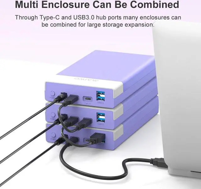 Alt view image 5 of 7 - MAIWO External Hard Drive Enclosure for 3.5 2.5 Inch SATA SSD HDD with USB Hub Function, Type C to SATA III  Adapter Case Up to 20TB Capacity, Support UASP,Compatible with Seagate Samsung Xbox,Purple