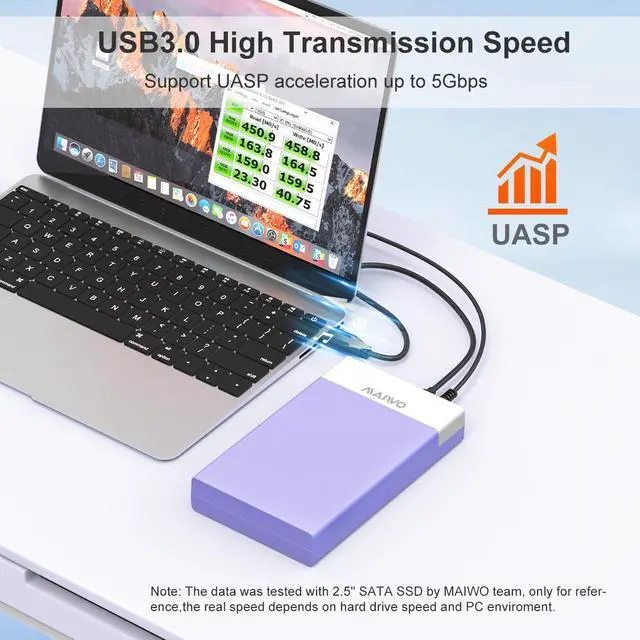 Alt view image 4 of 7 - MAIWO External Hard Drive Enclosure for 3.5 2.5 Inch SATA SSD HDD with USB Hub Function, Type C to SATA III  Adapter Case Up to 20TB Capacity, Support UASP,Compatible with Seagate Samsung Xbox,Purple