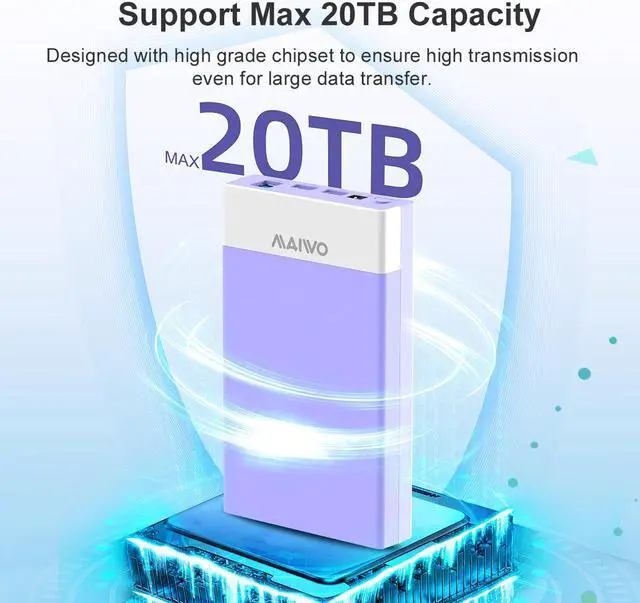 Alt view image 6 of 7 - MAIWO External Hard Drive Enclosure for 3.5 2.5 Inch SATA SSD HDD with USB Hub Function, Type C to SATA III  Adapter Case Up to 20TB Capacity, Support UASP,Compatible with Seagate Samsung Xbox,Purple