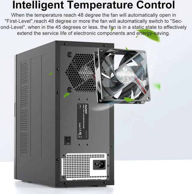 Alt view image 4 of 7 - MAIWO 8 Bay SATA Hard Drive Enclosure for 2.5" 3.5" HDD SSD with Build-in Fan & Smart Temperature System, Tool-Free Aluminum HDD Docking Station for Business Data Backup and Expansion Max up 128TB