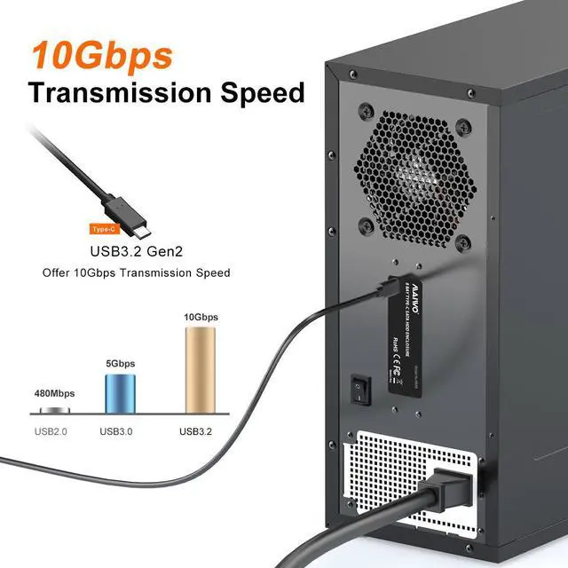 Alt view image 3 of 7 - MAIWO 8 Bay SATA Hard Drive Enclosure for 2.5" 3.5" HDD SSD with Build-in Fan & Smart Temperature System, Tool-Free Aluminum HDD Docking Station for Business Data Backup and Expansion Max up 128TB