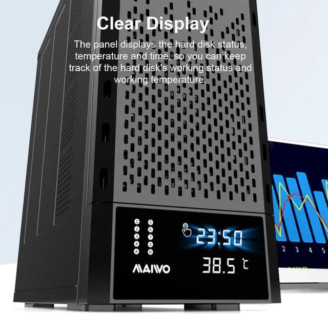 Alt view image 7 of 7 - MAIWO 8 Bay SATA Hard Drive Enclosure for 2.5" 3.5" HDD SSD with Build-in Fan & Smart Temperature System, Tool-Free Aluminum HDD Docking Station for Business Data Backup and Expansion Max up 128TB