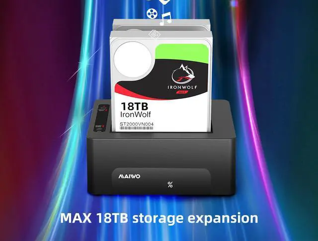 Alt view image 5 of 7 - MAIWO Dual Bay Docking Station for SATA 2.5/3.5inch Hard Drive with offline Cloning Duplicator, USB3.0 SATA HDD SSD Enclosure, Supports UASP, up to 32TB Capacity, SATA Hard Drive Dock/Adapter/Reader